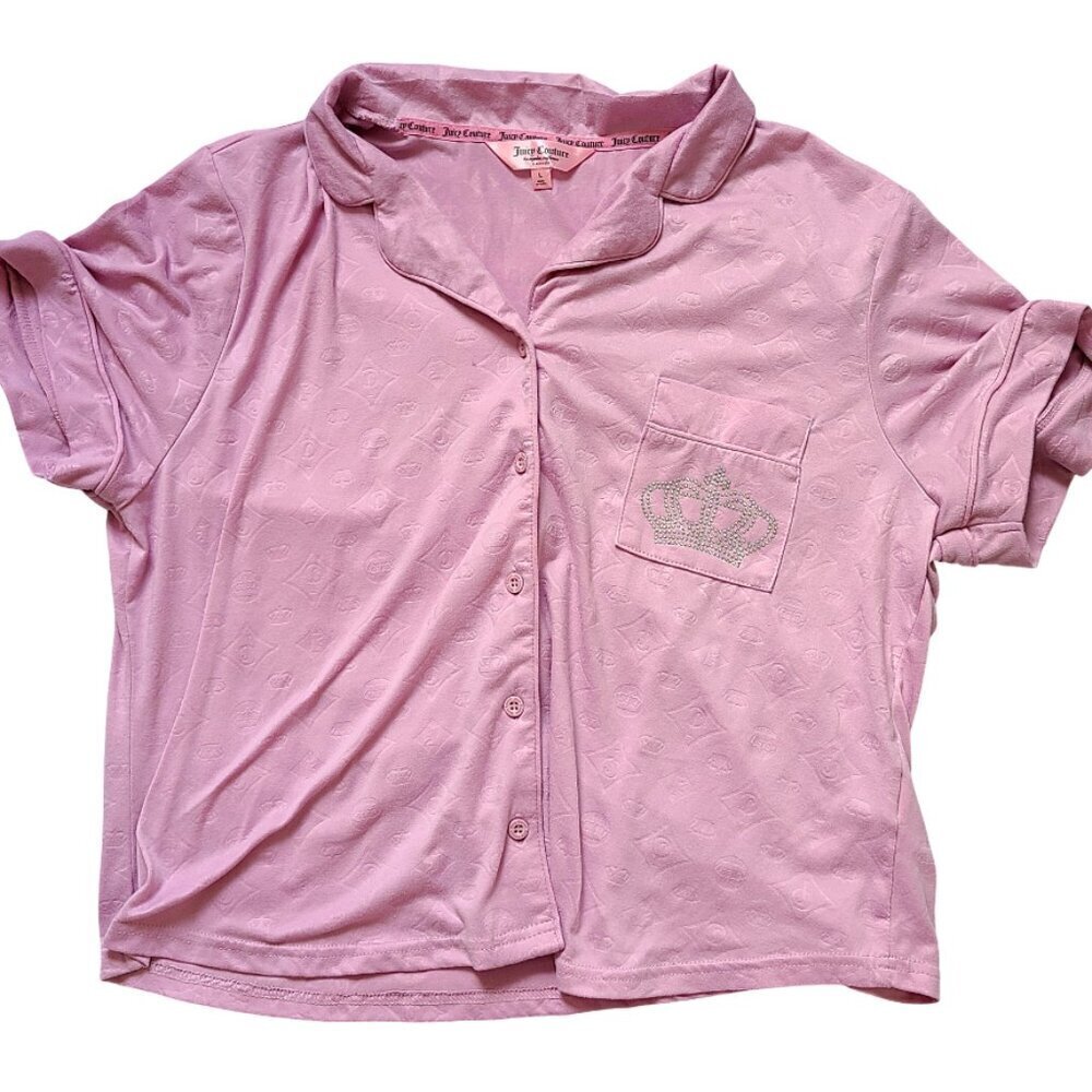 Juicy Couture Pink Pajama Set Womens Large Pants Collard Shirt Fall Winter Pjs - Picture 4 of 16